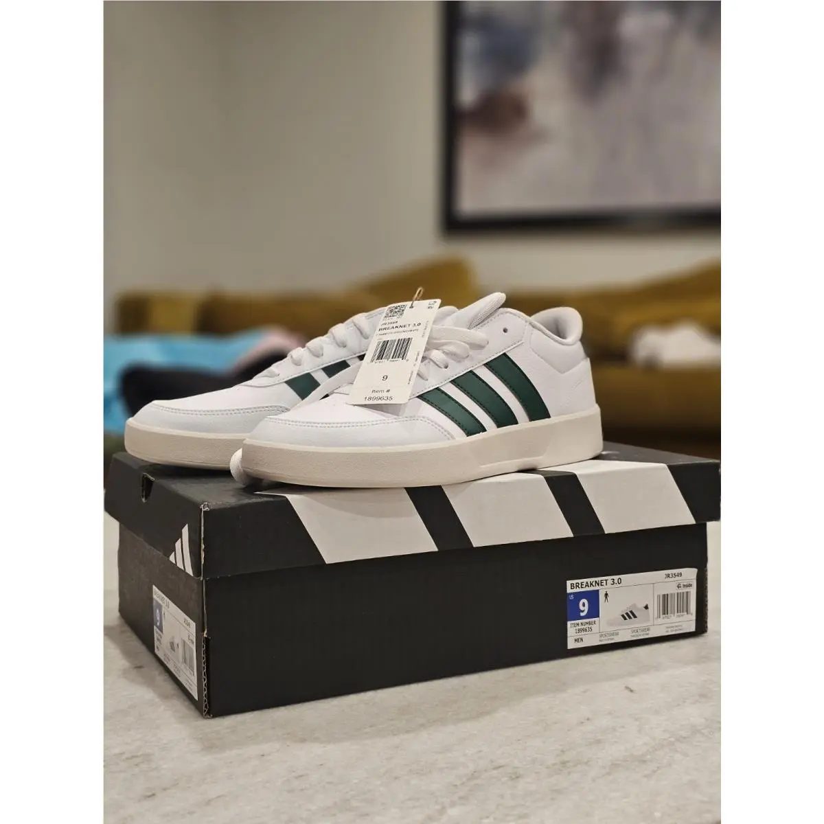 Adidas Mens Breaknet 3.0 Shoes Size 9 White Green Athletic Casual Sneakers