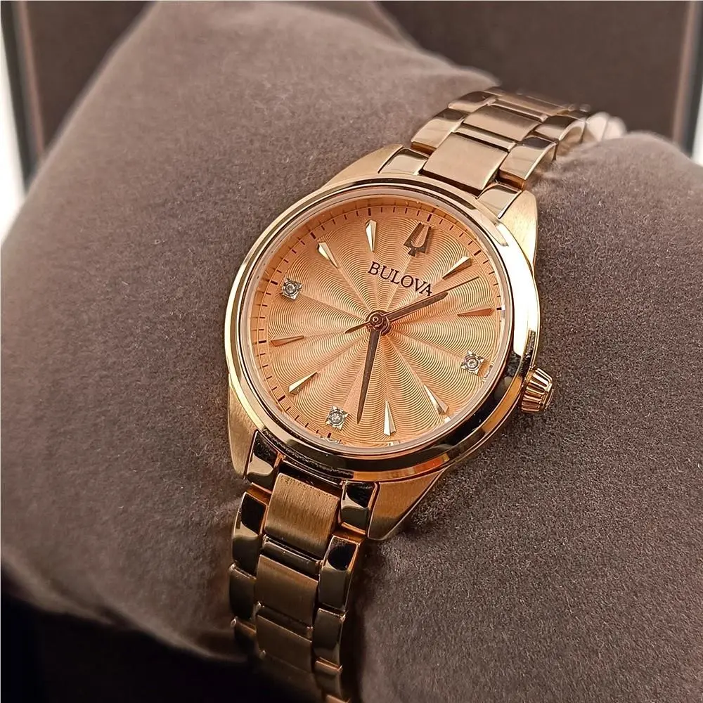 Women`s Bulova Sutton 97P151 Rose Gold Dial Bracelet Stainless Quartz Watch