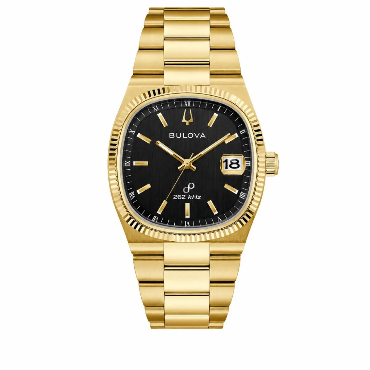 Bulova Super Seville 97B246 TV Shaped Case Black Dial - Dial: Black, Band: Gold-Toned, Bezel: Gold-Toned