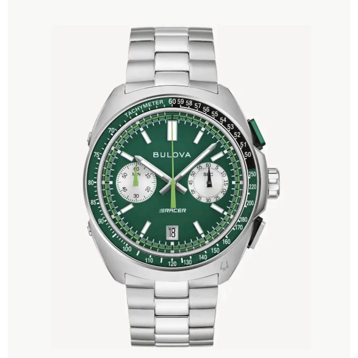 Bulova Racer Chronograph Green Dial Silve-tone Men`s Watch 98B468