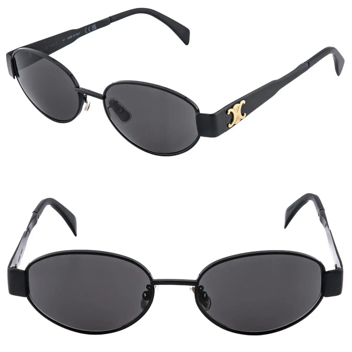 Celine CL40235U 40235 Metal Triomphe Black Gold Logo Oval Unisex Sunglasses 01A