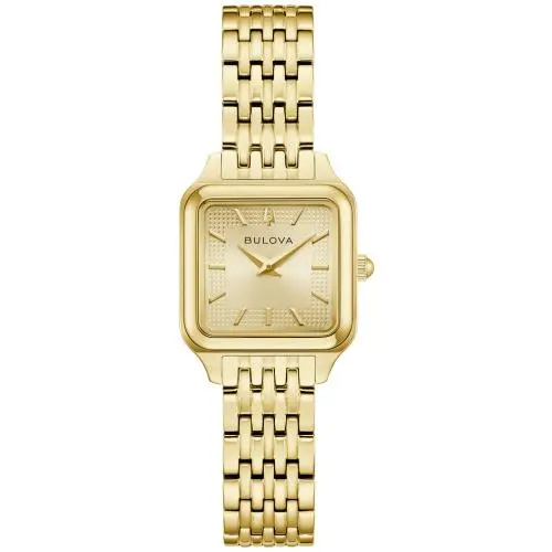 Bulova Sutton Square Champagne Dial Womens Watch 97L191 - Dial: Champagne, Band: Gold, Bezel: Gold