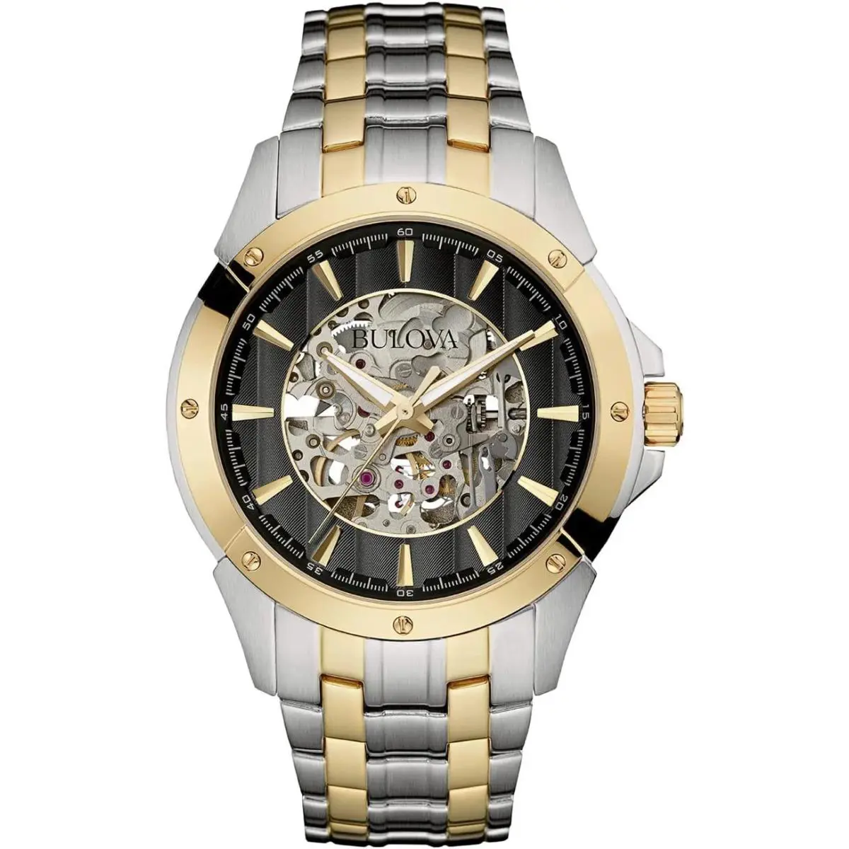 Bulova 98A146 Automatic Skeleton Dial Exhibition Back Black Dial Men`s Watch