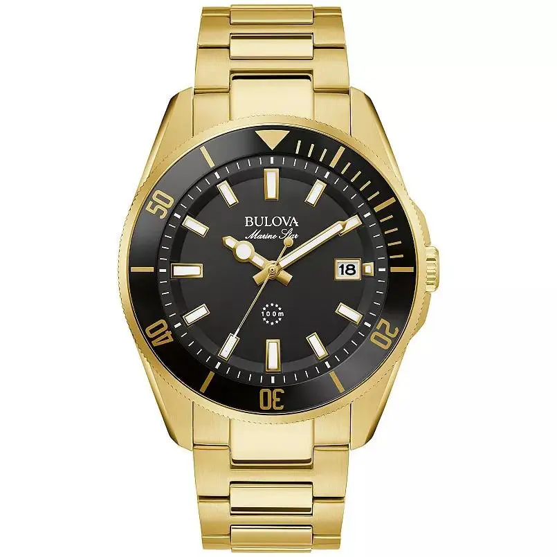 Bulova Marine Star Gold-tone Mens Watch - Hand: Gold, Strap: Gold