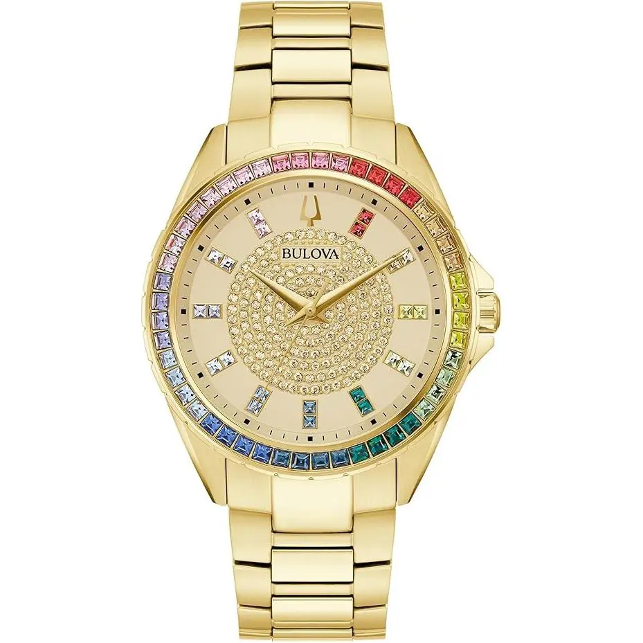 Bulova Crystal Phantom Gold-tone Mens Watch - Hand: Gold, Strap: Gold