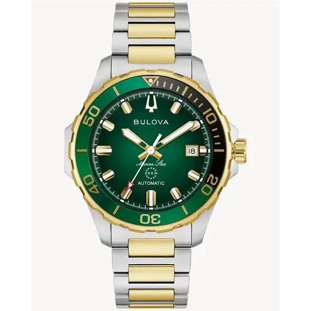 Marine Star 98B467 Green Dial Two Tone Automatic Mens Watch by Bulova