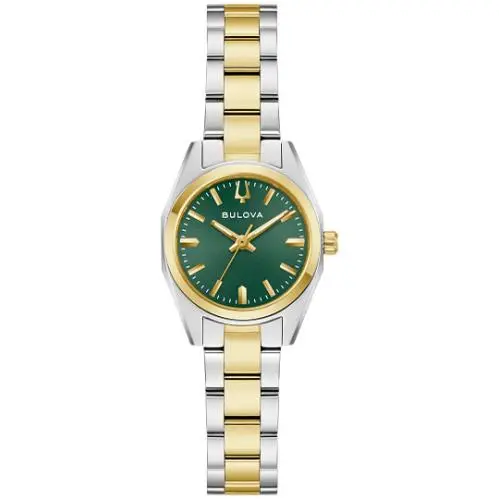 Bulova Surveyor Two Tone Green Dial Womens Watch 98L329 - Dial: Green, Pink, Band: Gold, Silver, Bezel: Gold