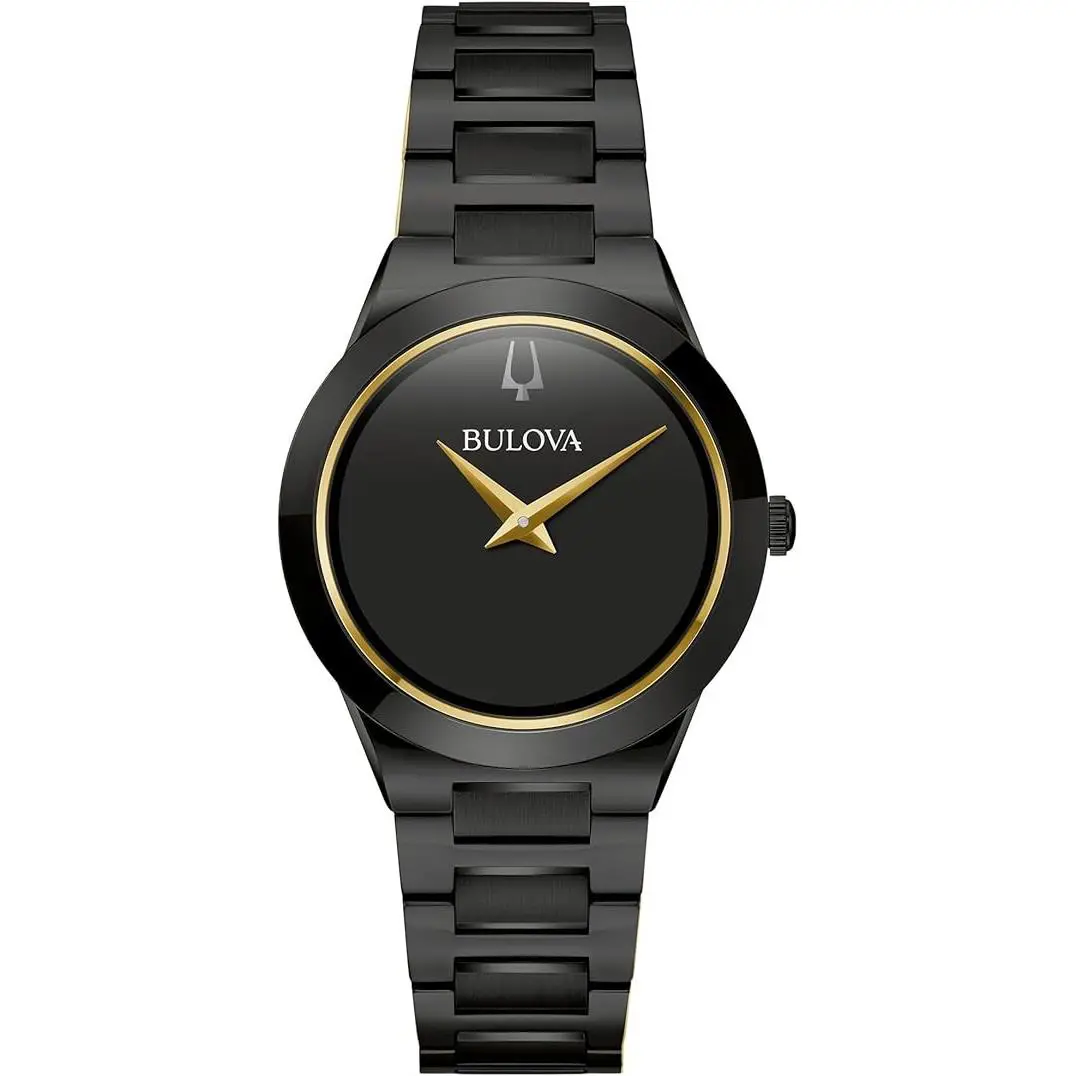 Bulova Modern Millenia Black Stainless Steel Ladies Watch - Hand: Gold, Strap: Black