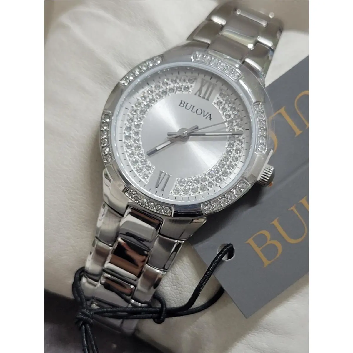 Bulova Women`s Crystal Accent Quartz Silver Stainless Steel Watch 30MM 96L249
