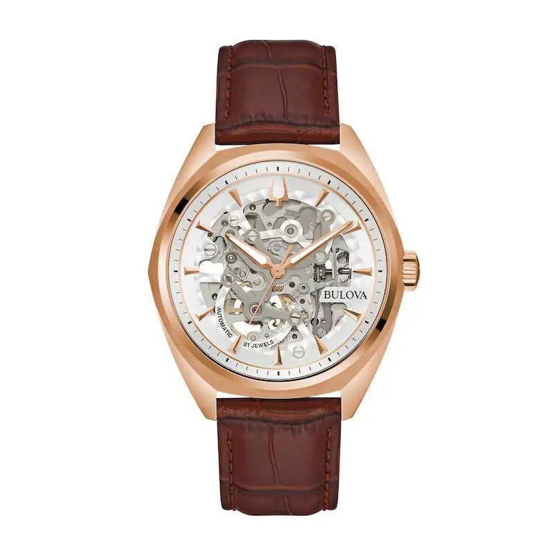 Bulova Brown Leather Strap Automatic Men`s Watch 97A175