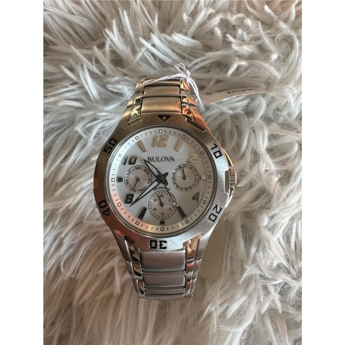 Bulova 96C32 Stainless Steel Chronograph White Arabic Dial Watch