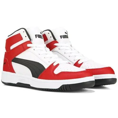 Puma Men`s Rebound Layup SL Basketball Shoes Size 10 Red Black White Mid Top - Multicolor