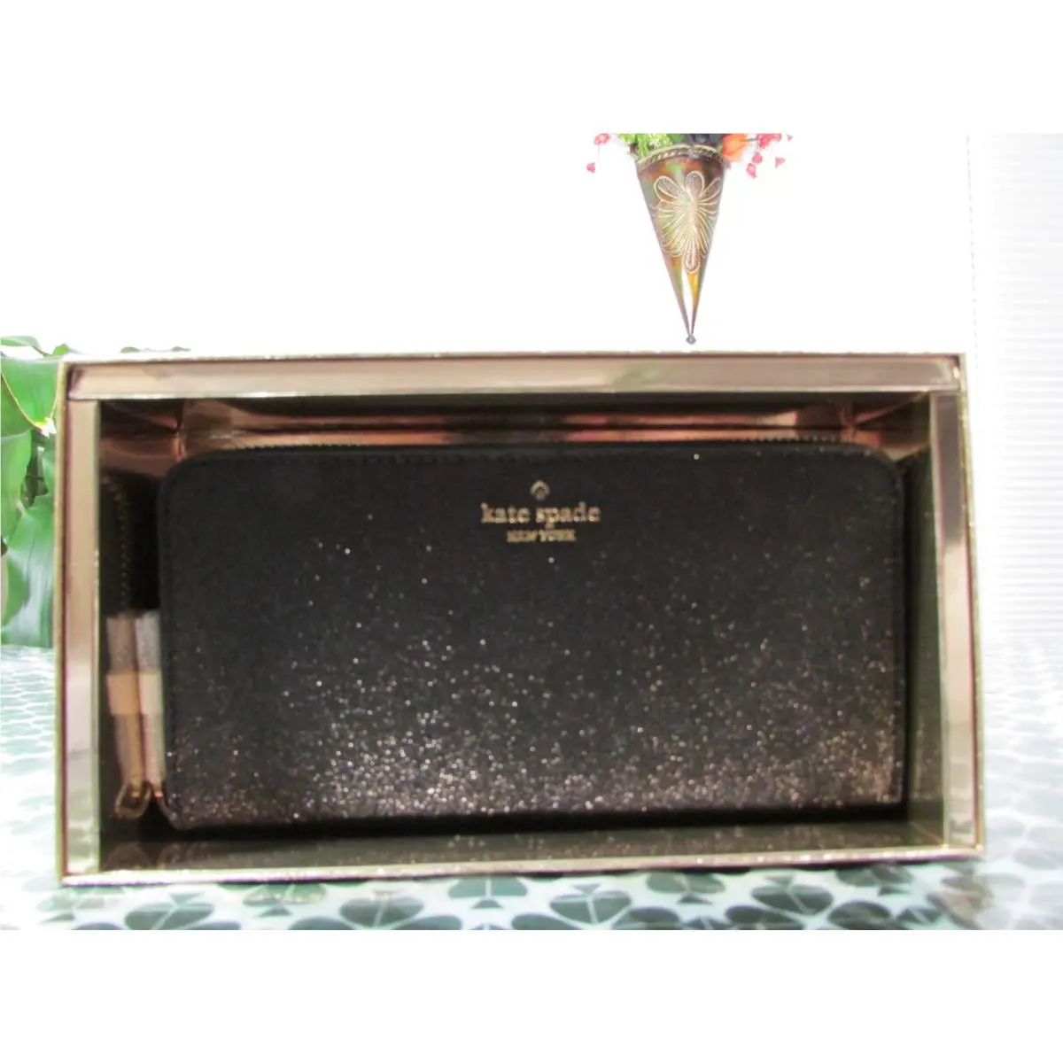 Kate Spade Glimmer Boxed Large Continental Wallet KE443 Black Lunar Light