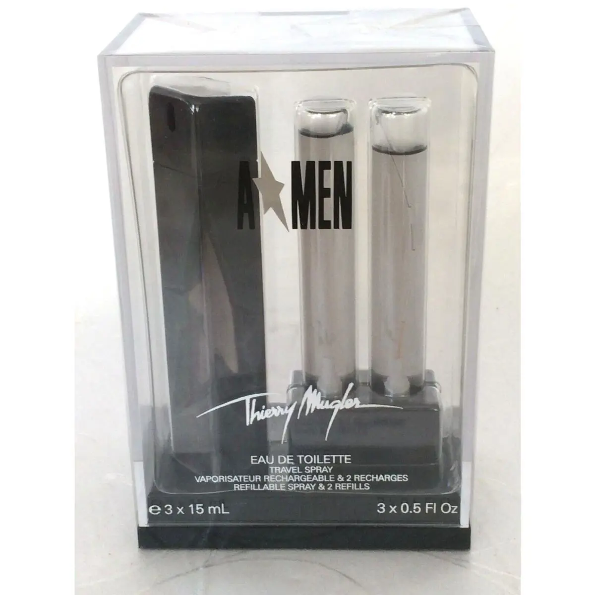 Angel A Men by Thierry  Cologne 3x.5oz=1.5oz Edt Refillable 3 Travel Spray by Mugler