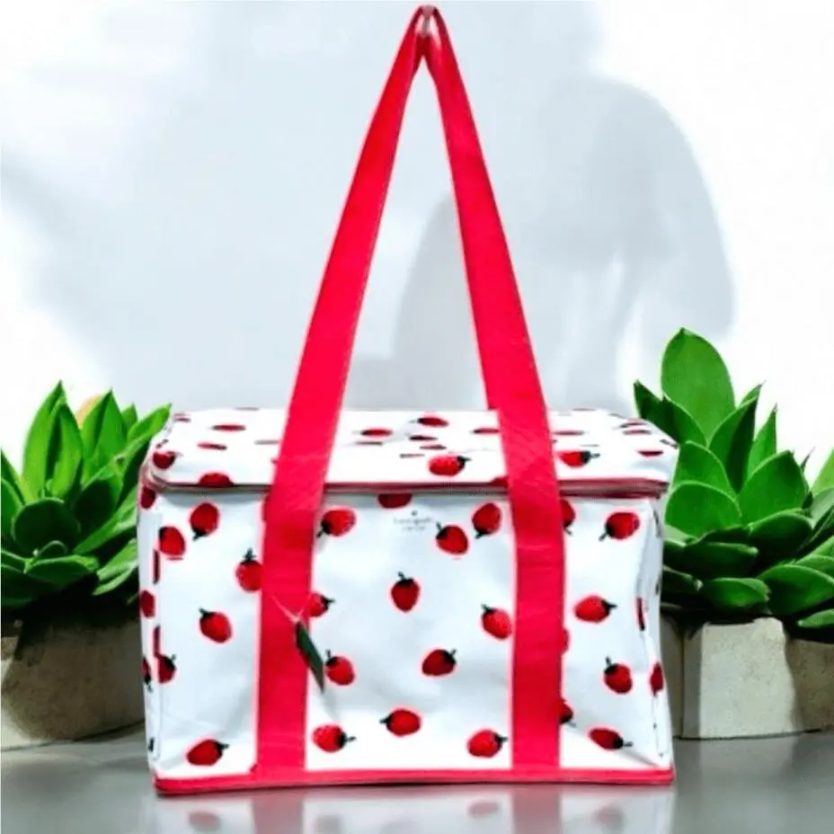 Gorgeous Kate Spade White Red Strawberry Print Large Insulated Cooler Bag
