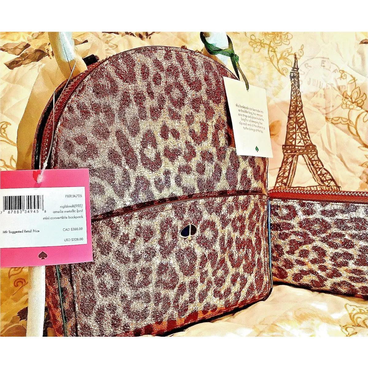 Kate Spade Amelia Metallic Rose Gold Mini Convertible Backpack Wallet Set