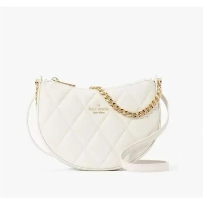 Kate Spade Carey Zip Top Crossbody Bag Quilted Smooth Leather Parchment