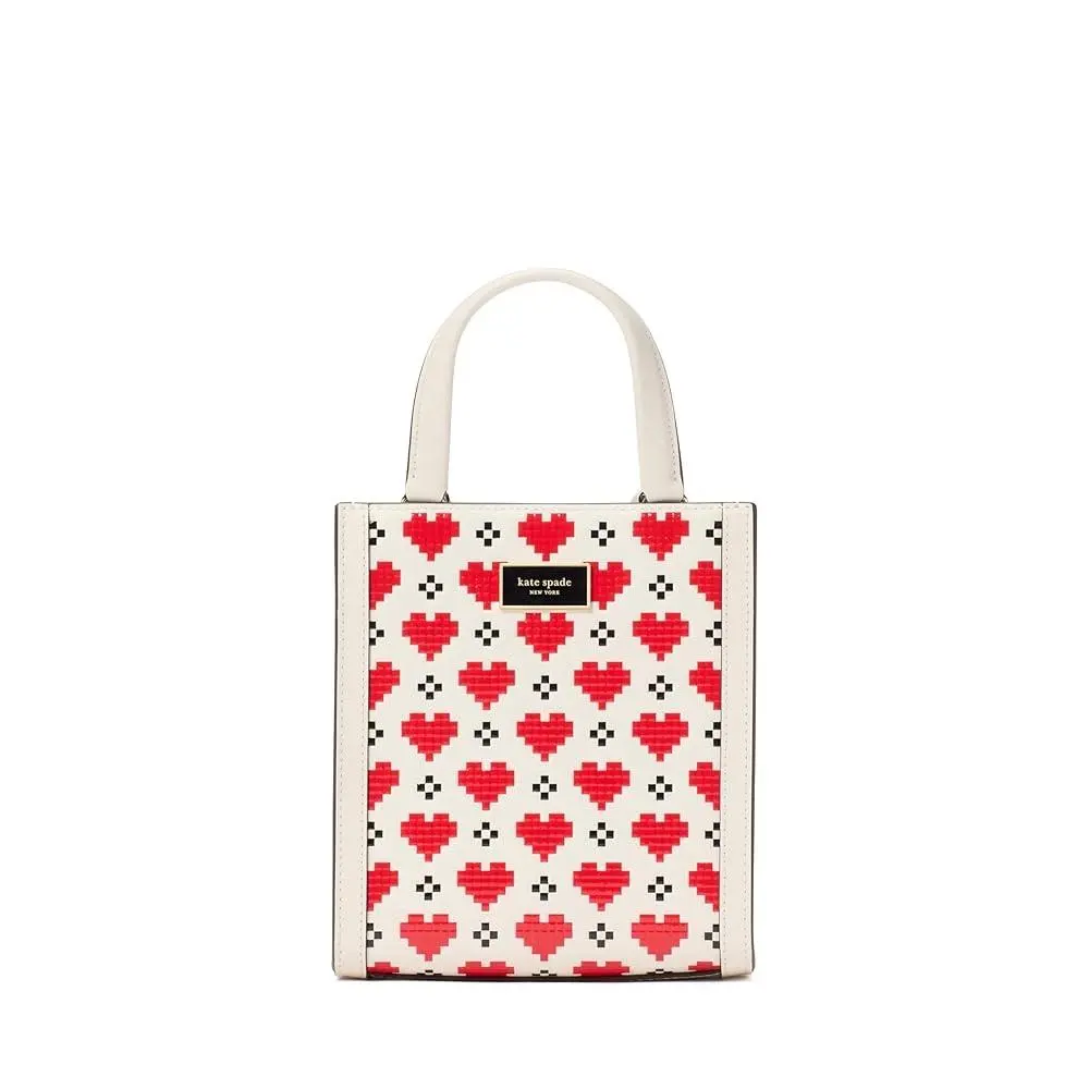 Kate Spade Manhattan Pixel Hearts Mini Tote Bag Saffiano Leather Cream KK570
