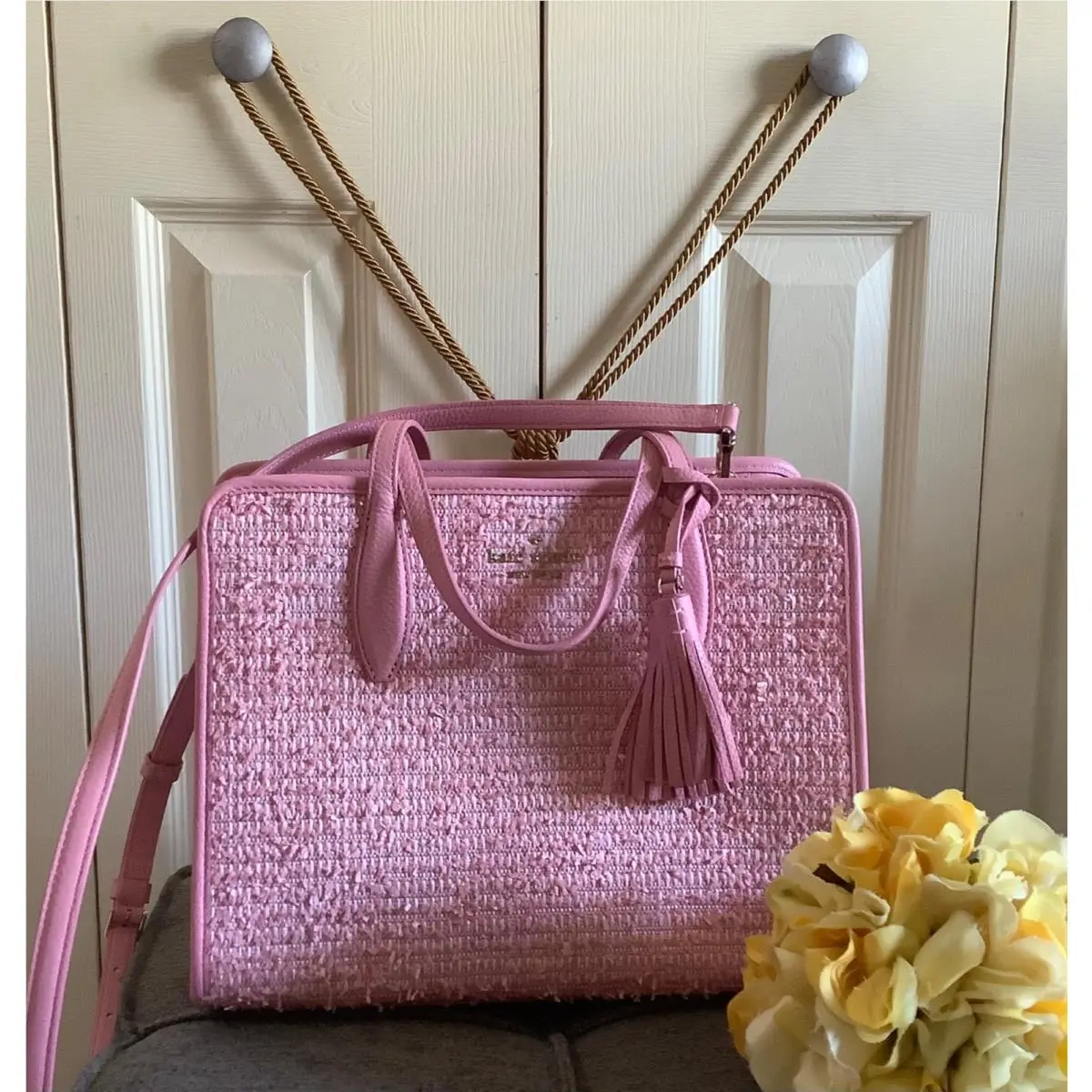 Kate Spade Rowe Summer Tweed Medium Top Zip Satchel Pink