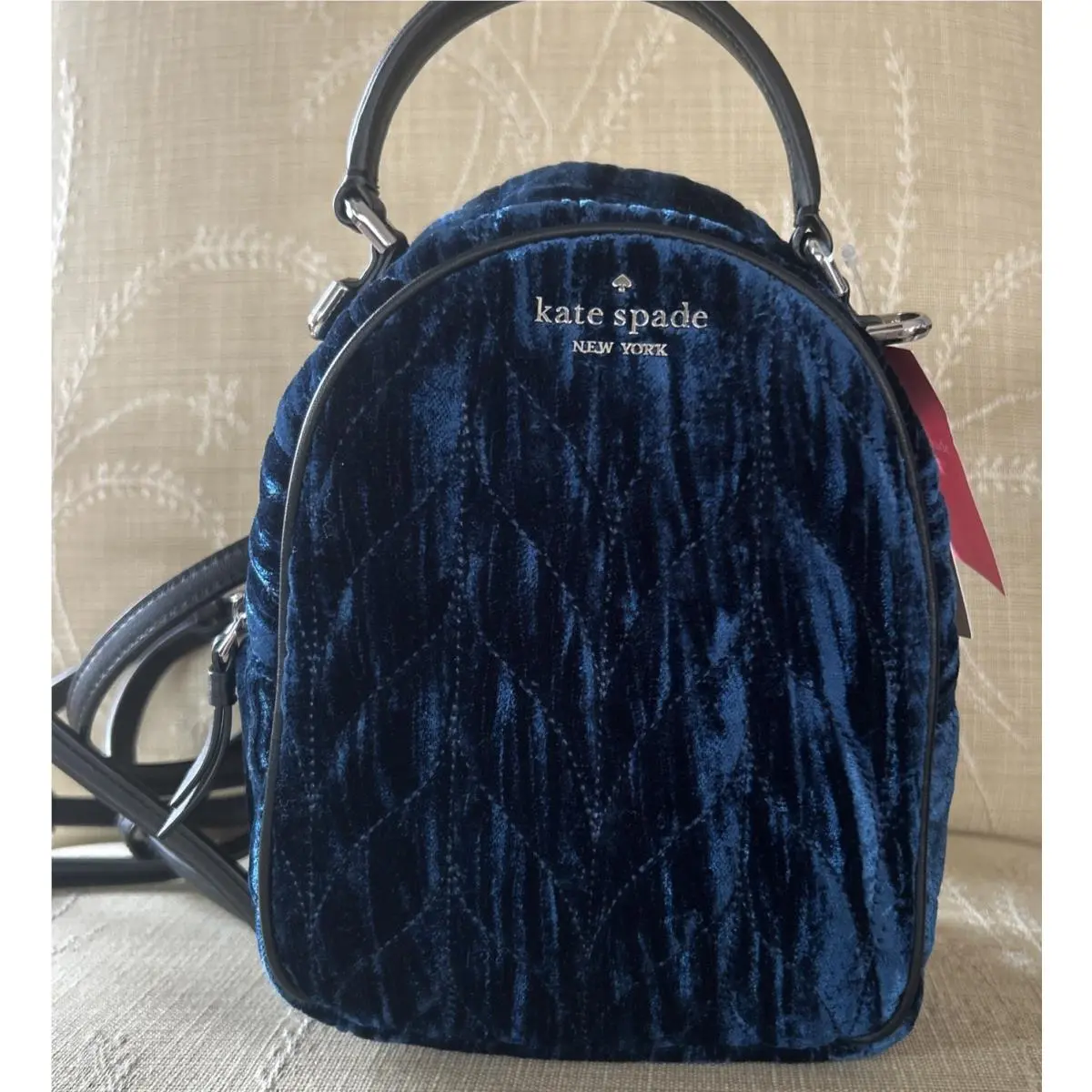 Kate Spade Deep Blue Briar Lane Quilted Crushed Velvet Mini Backpack