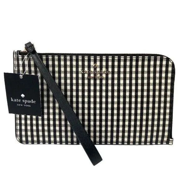 Kate Spade Lucy Jazzy Gingham Printed Medium L-zip Wristlet New