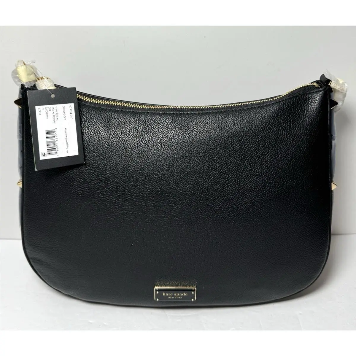 Kate Spade New York Liv Large Hobo Leather Shoulder Bag Black Gold No Strap