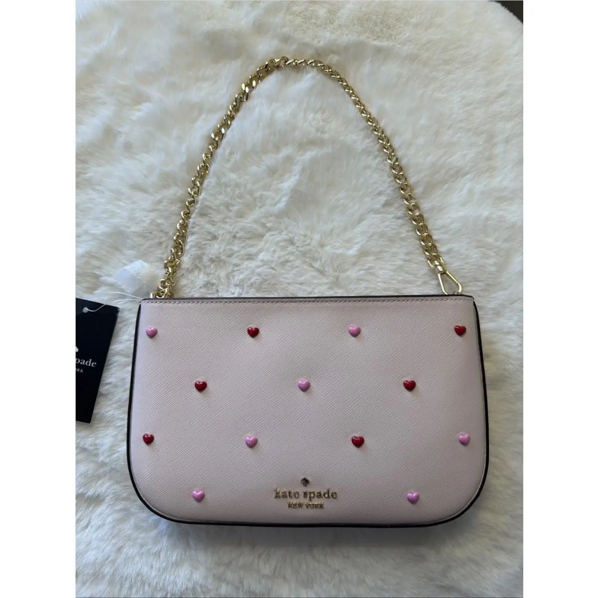 Kate Spade Heart Studs Pochette Shoulder Bag Clutch Pink