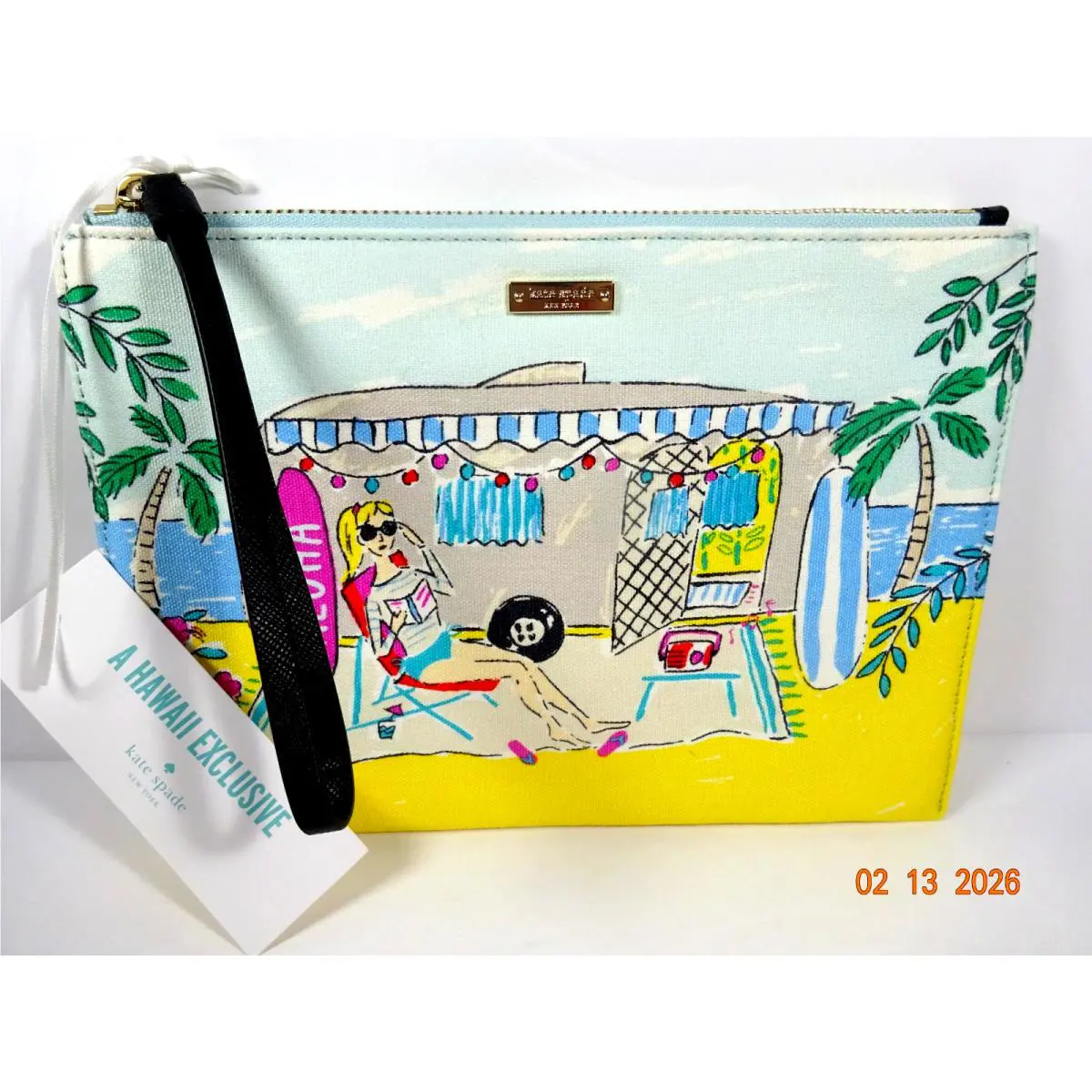 New w/ Tag Kate Spade Hawaii Hawaiian Exclusive Aloha Beach Scene Bella Pouch