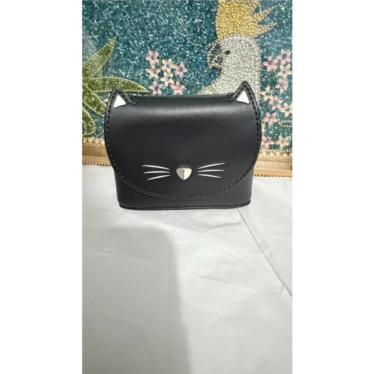 Kate Spade New York Coin Purse Key Charm Cat Black Leather New
