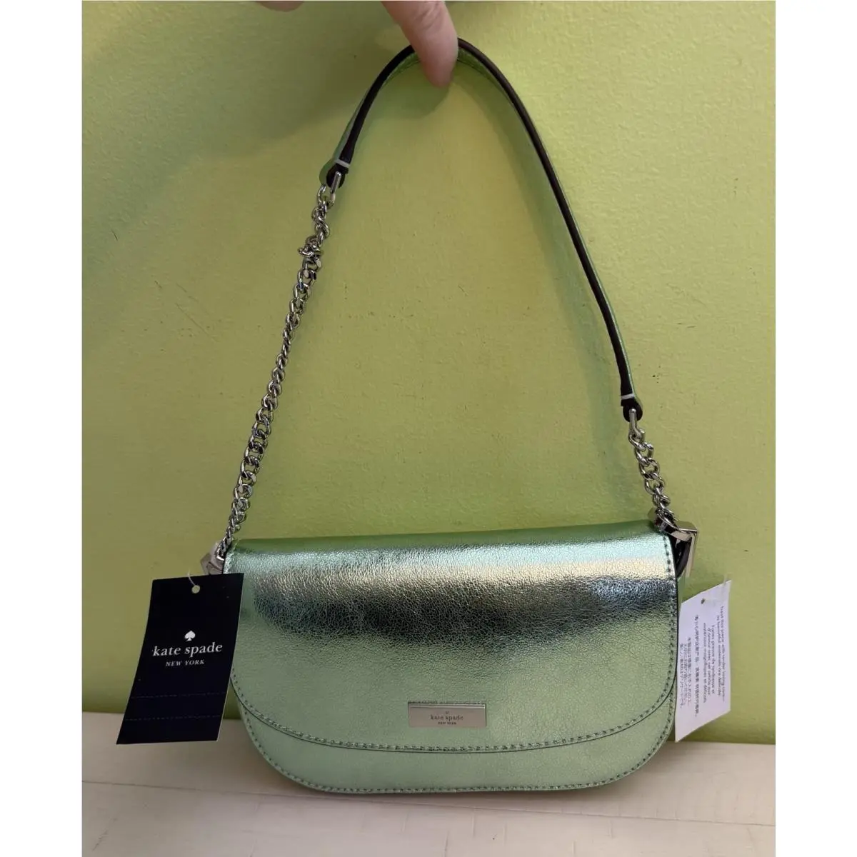 Kate Spade K1955 Krista Metallic Seawater Patent Fabric Chain Crossbody Handbag