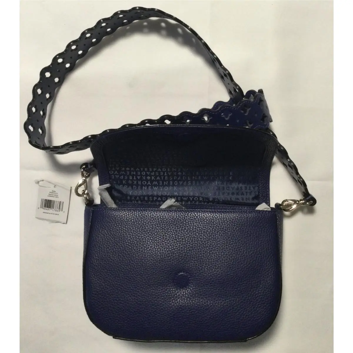 New Kate Spade Disha Leather Crossbody Blue Bag w/ Wide Strap Rare