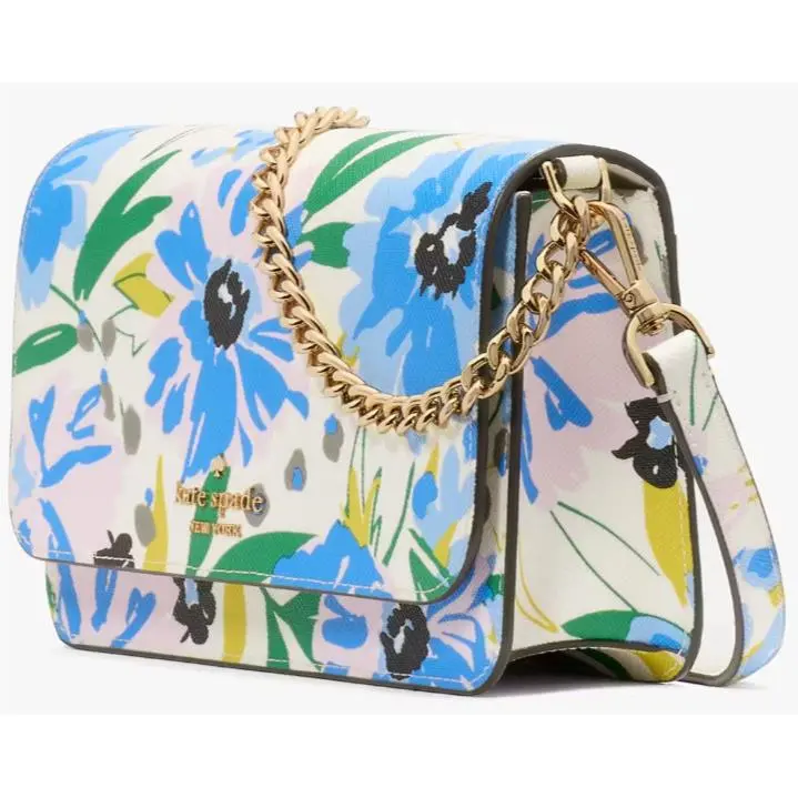 Kate Spade Madison Flap Crossbody Bag Cream Floral Chain Purse KK939