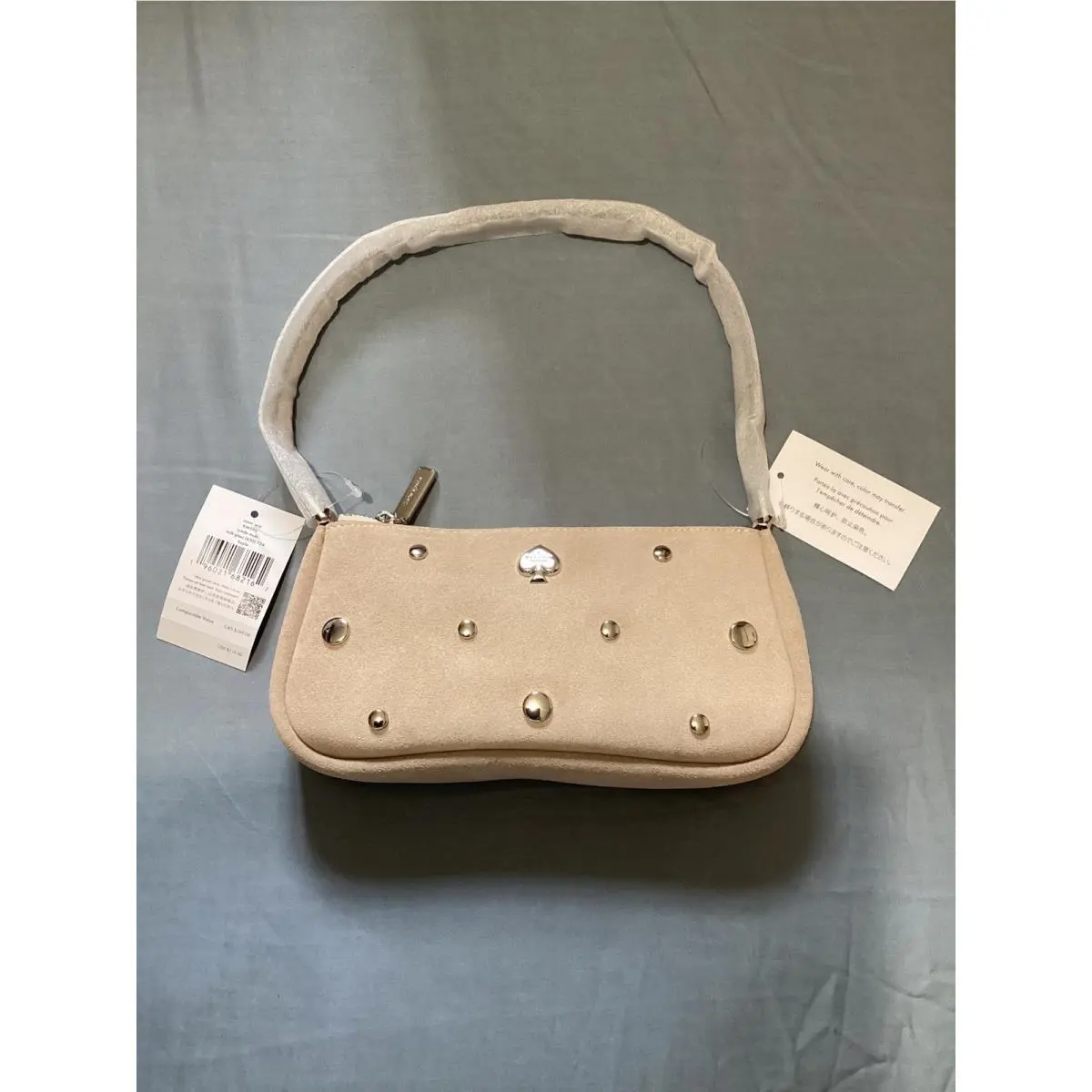 Kate Spade Kayla Suede Studded Shoulder Bag Milk Glass Beige KM595 New