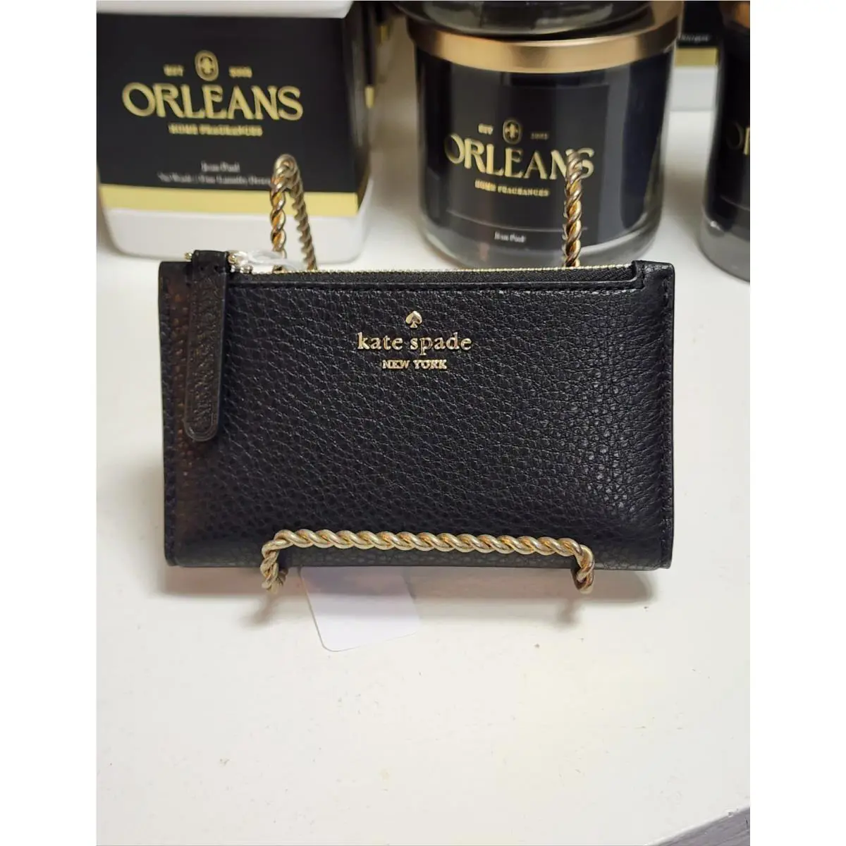 Kate Spade Roulette Small Slim Bifold Leather Wallet Black CC ID Slot Zipper