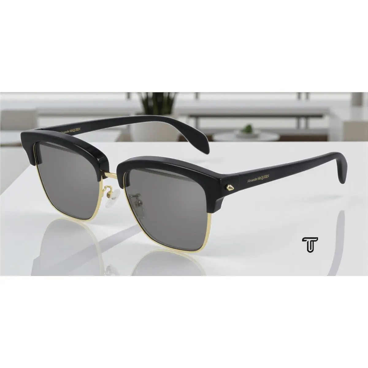 Alexander Mcqueen AM0297S 002 Square Gold Shiny Grey 54 mm Men`s Sunglasses