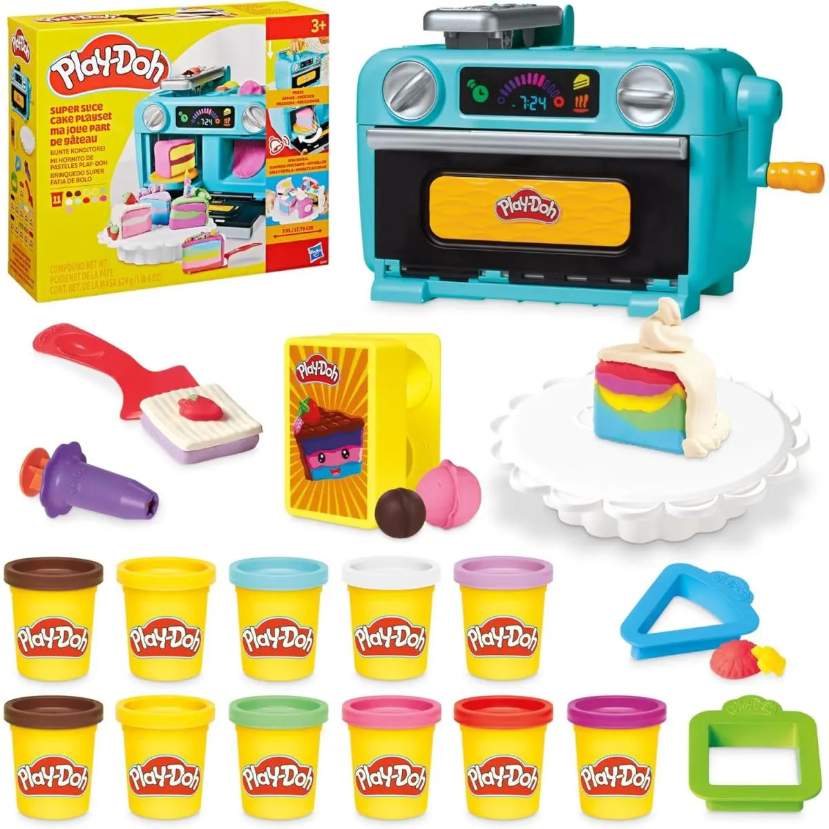 Play-doh Super Slice Cake Playset Toy Oven with Play Kitchen Accessories 11 M