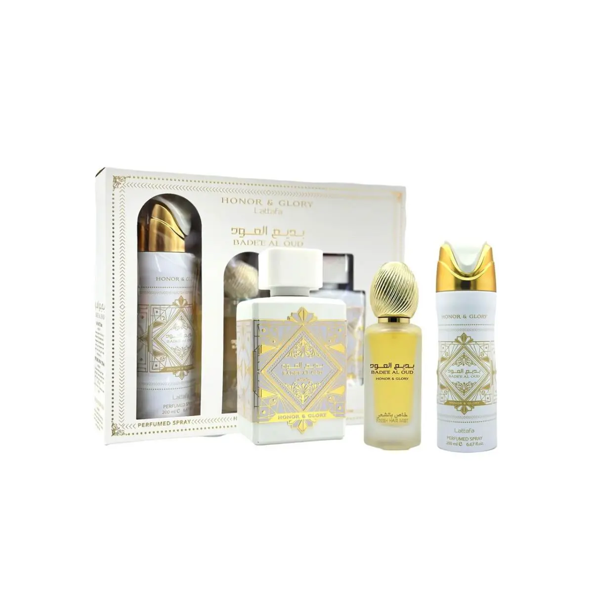 Lattafa Bade`e AL Oud Honor Glory 3 Pcs Set: 3.4 Edp + 1.7 Hair Mist