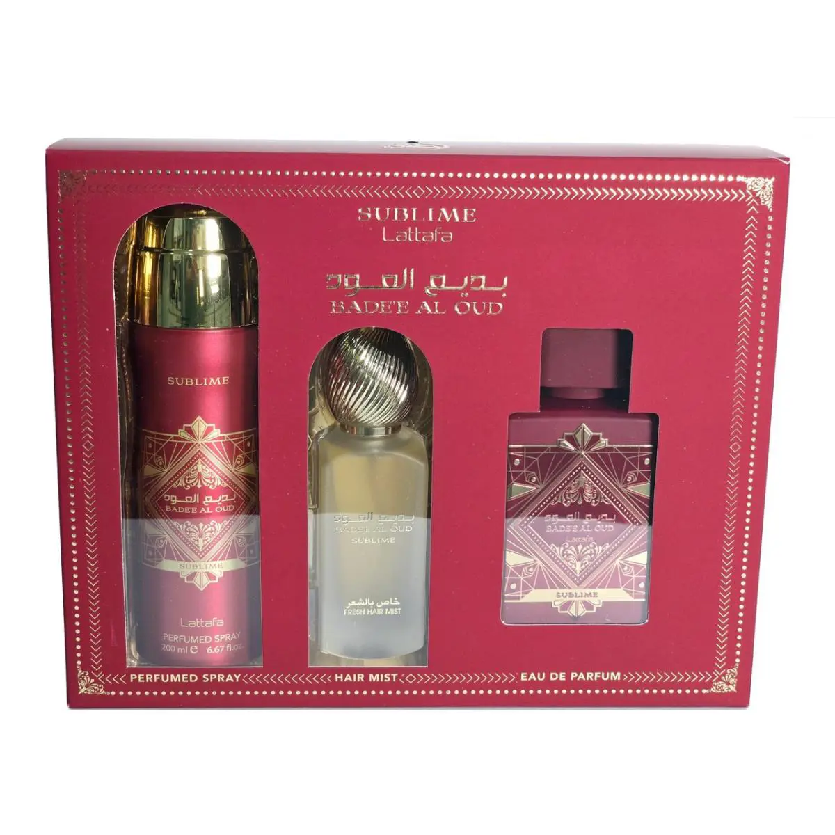 Lattafa Bade`e AL Oud Sublime 3 Pcs Set For Men: 3.4 Edp + 1.7 Hair Mist