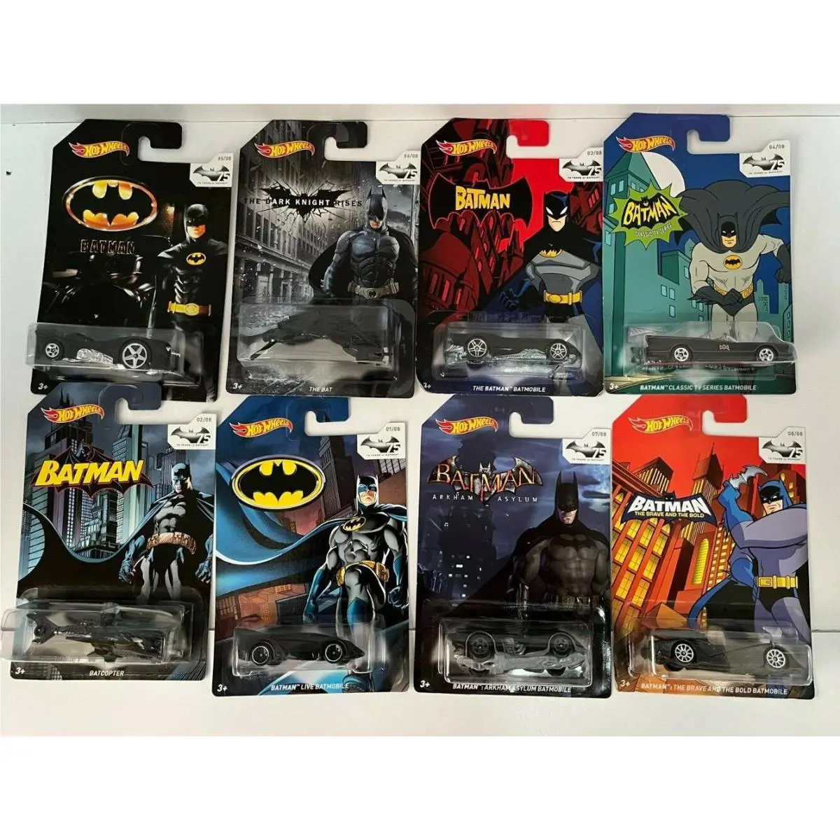 Set of 8 Hot Wheels DC Comics Movies Batman 1:64 Batmobiles Mint in Package