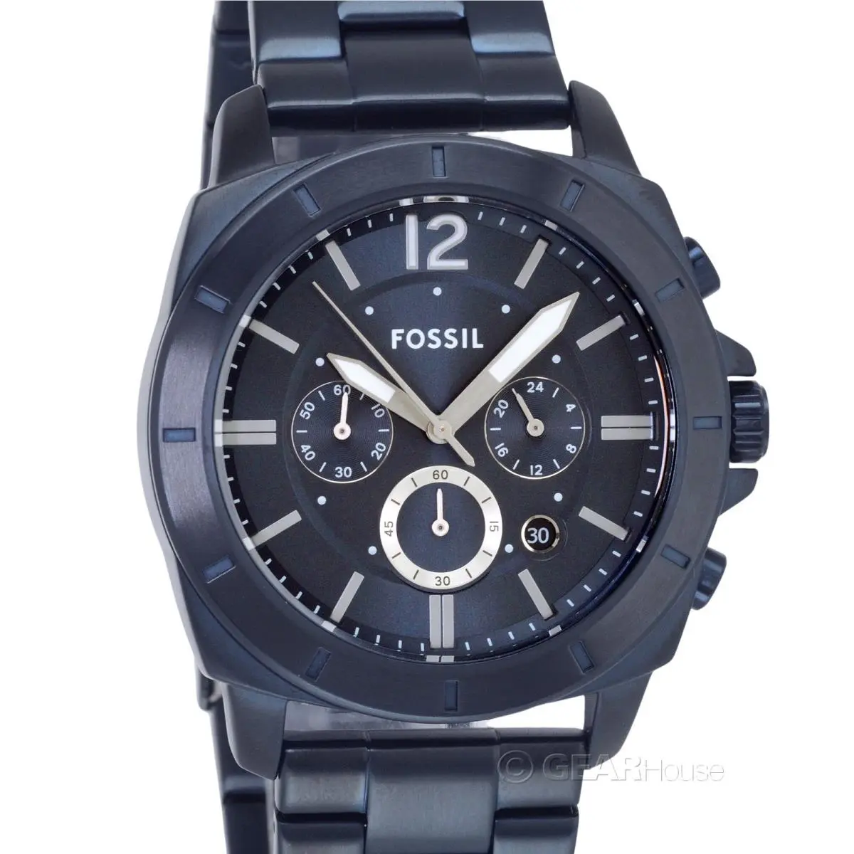 Fossil Privateer Mens Chronograph Watch Dark Blue Dial Stainless Steel Band