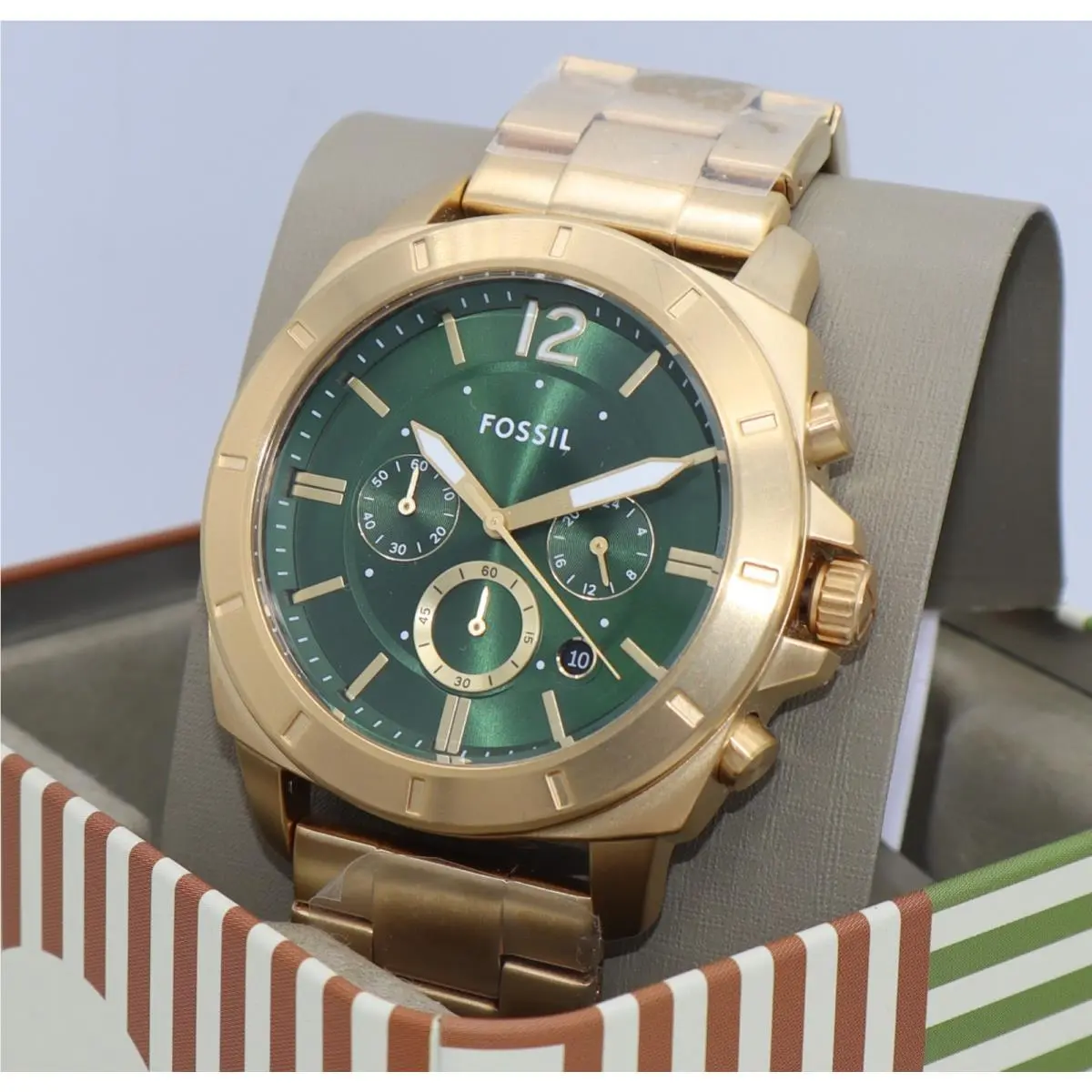 Fossil Privateer Sport Gold Green Chronograph BQM7123 Men`s Watch