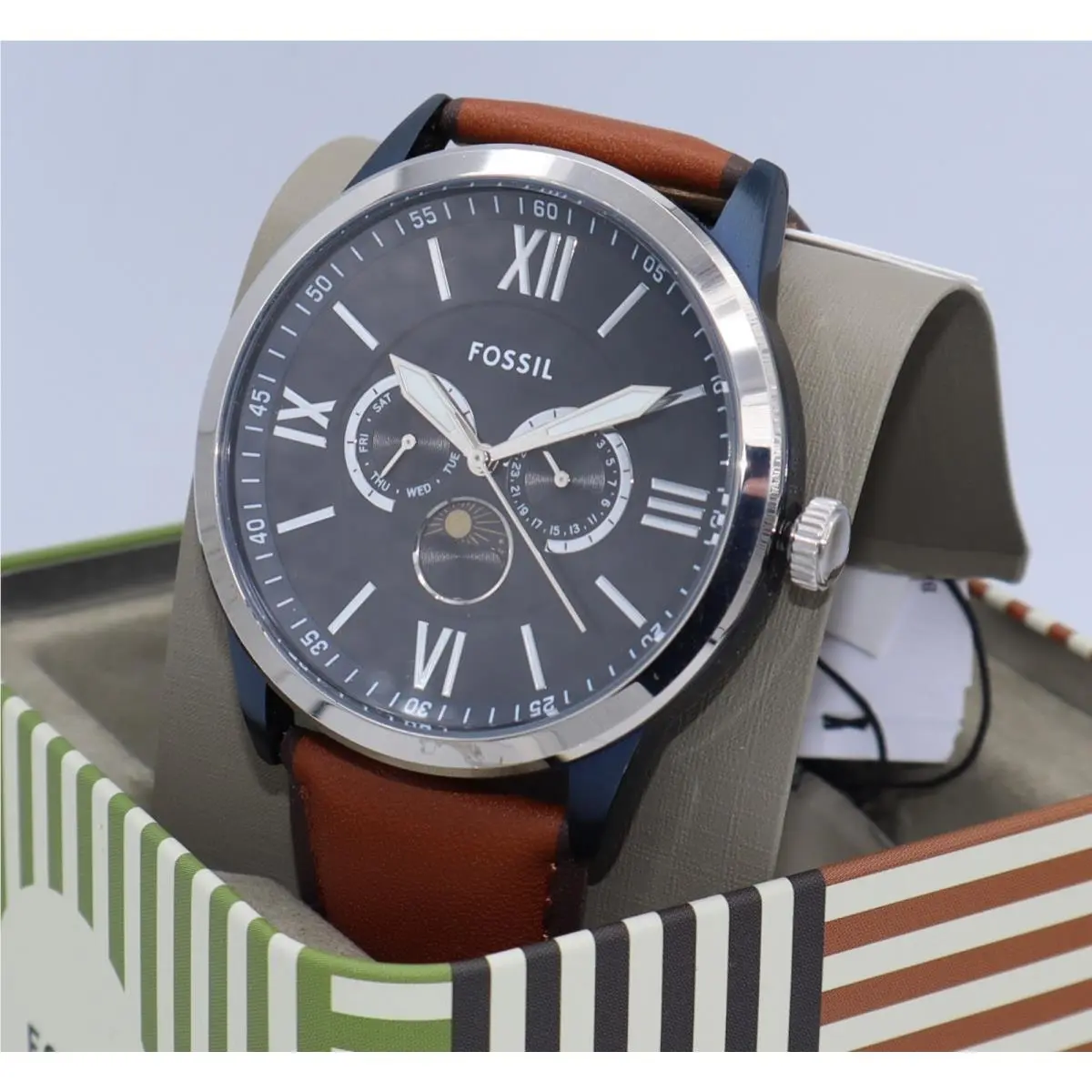 Fossil Flynn Silver Brown Leather Chronograph BQM7132 Men`s Watch