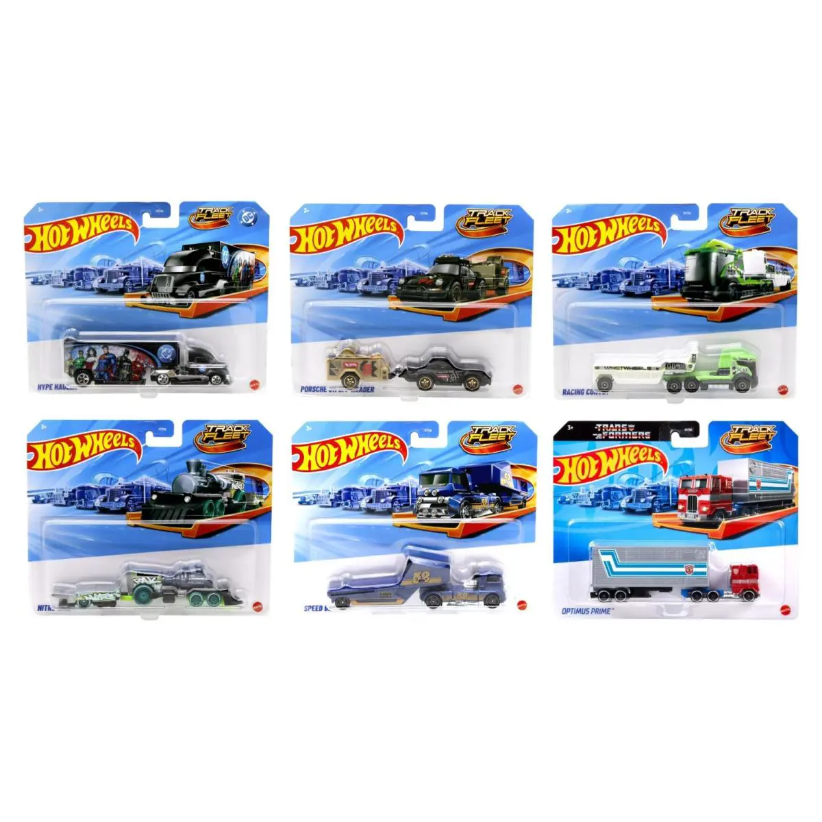 Hot Wheels Track Fleet 2025 HYT56-979C Case Set of 6 w/ Optimus Prime - In Stock