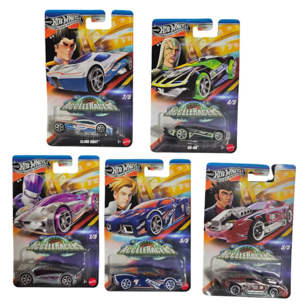 Hot Wheels Silver Series Acceleracers Diecast Vehicle Scale 1:64 Set 5 Cars - Silver