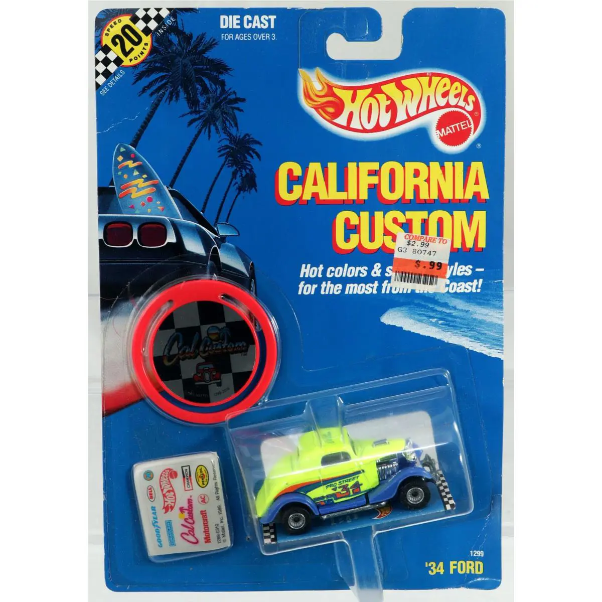 Hot Wheels `34 Ford California Custom Series - 1299 Nrfp 1989 Green/blue W/rr
