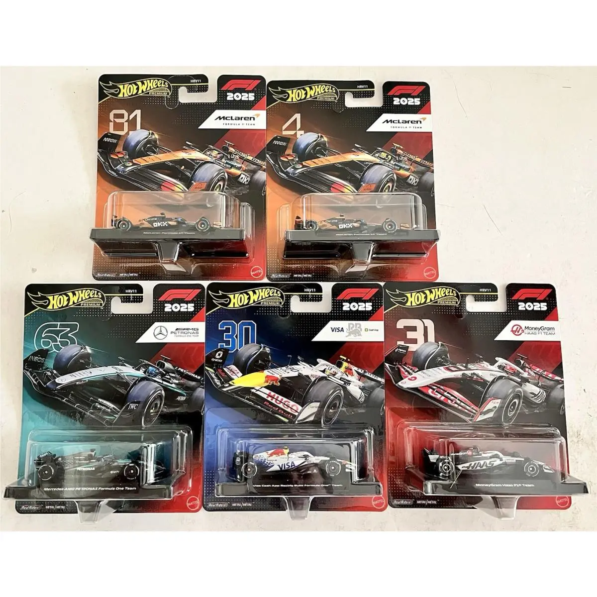 Hot Wheels 2026 Premium Formula 1 2025 Mix Set of 5 Cars F1 Racing HRV11-956J