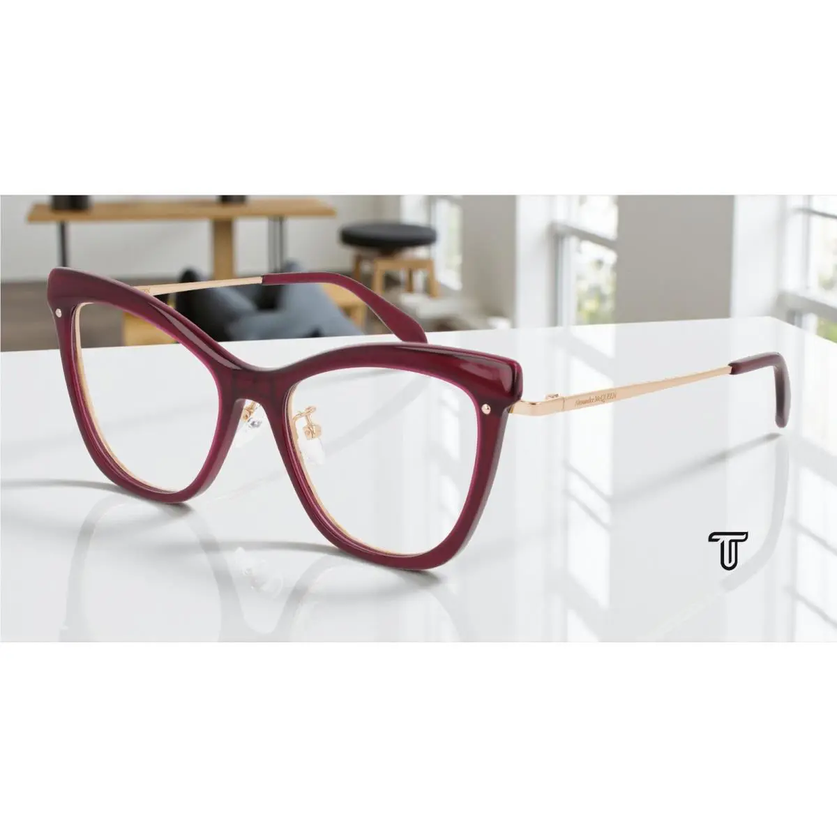 Alexander Mcqueen AM0265O 004 Cat Eye Burg Pink Demo Lens 52 Women`s Eyeglasses