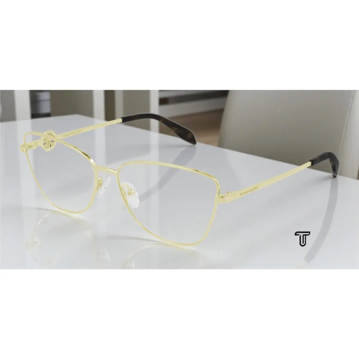 Alexander Mcqueen AM0290O 002 Cat Eye Gold Havana Demo Lens 58 Womens Eyeglasses