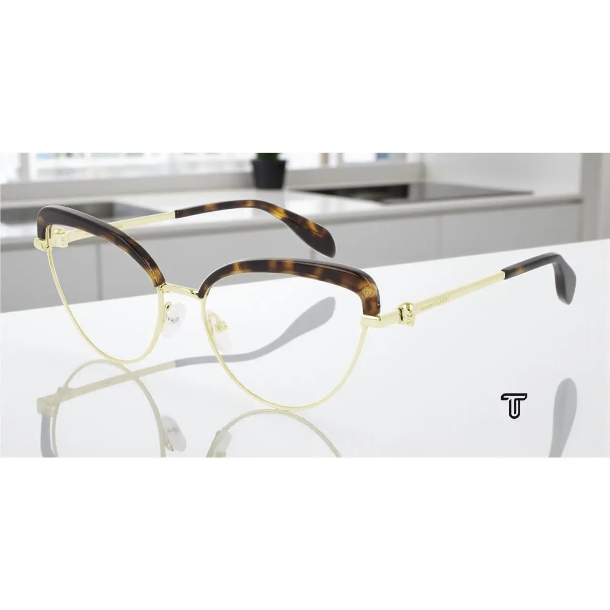 Alexander Mcqueen AM0259O 002 Cat Eye Gold Lt Demo Lens 55 mm Women`s Eyeglasses