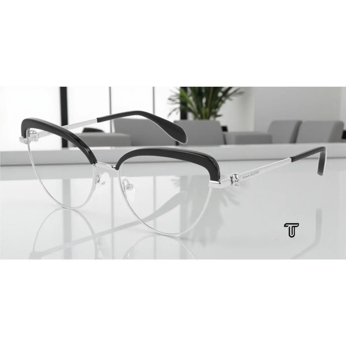 Alexander Mcqueen AM0259O 001 Cat Eye Silver Shiny Demo Lens 55 Women Eyeglasses